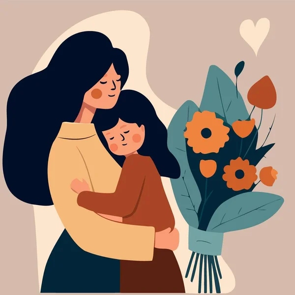 Mulher Adulta Com Sua Filha Filho Para Ilustrar Dia Mães —  Vetores de Stock