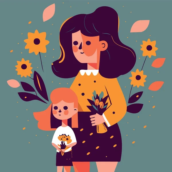 Mulher Adulta Com Sua Filha Filho Para Ilustrar Dia Mães — Vetor de Stock
