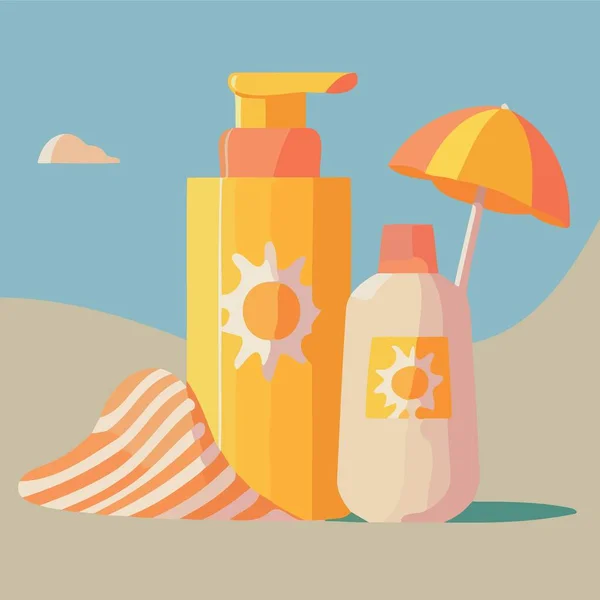 Sunscreen Pots Beach Minimalist Vector Illustration — Stock Vector