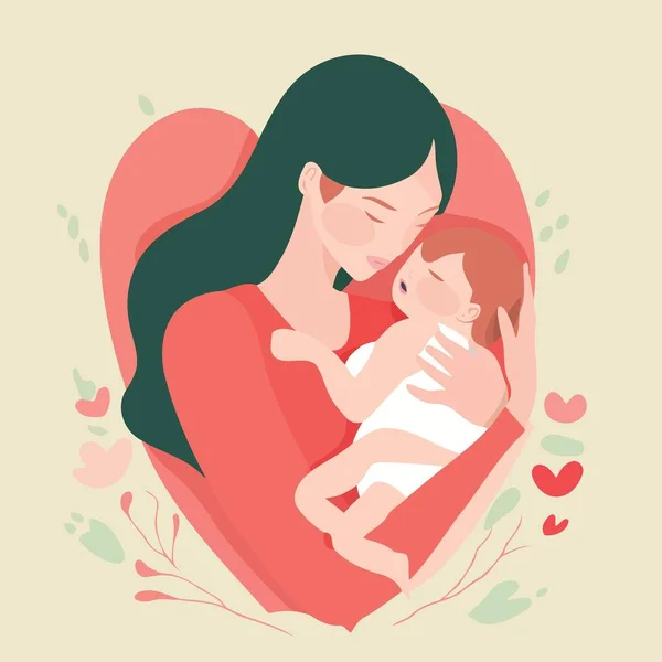 Mãe Dia Mulher Segurando Bebê Com Amor Ilustração Vetor Minimalista —  Vetores de Stock