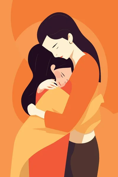 Mothers Day Woman Hugging Daughter Minimalist Vector Illustration — Stock Vector