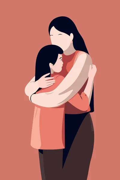stock vector mothers day woman hugging daughter minimalist vector illustration