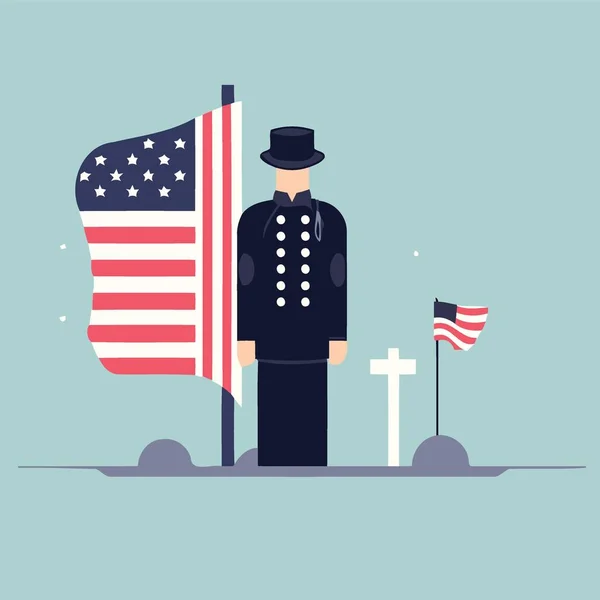 Composição Para Ilustrar Dia Comemorativo Com Soldado Americano Veterano Bandeira —  Vetores de Stock