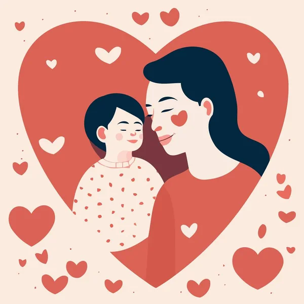 Mãe Mulher Dia Com Filho Corações Ilustração Vetor Minimalista —  Vetores de Stock
