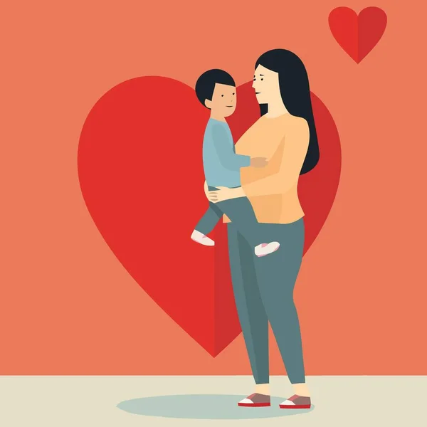 Mãe Mulher Dia Com Filho Corações Ilustração Vetor Minimalista —  Vetores de Stock
