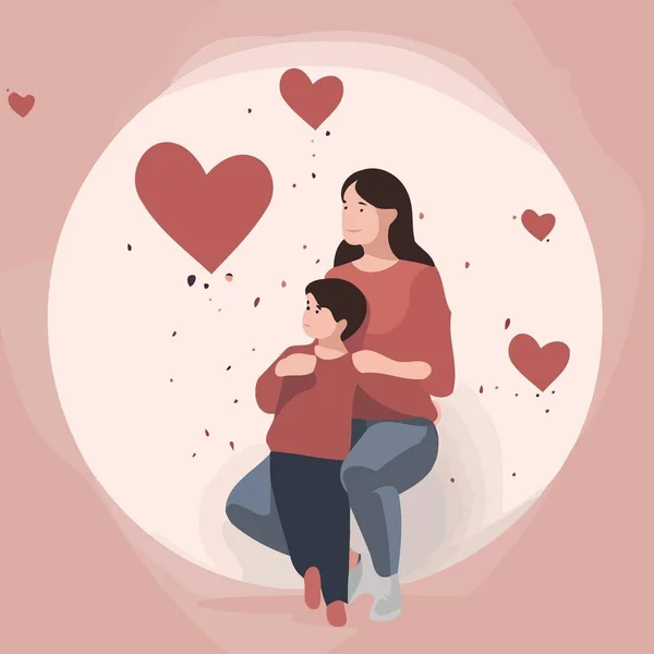 Mothers Day Woman Son Hearts Minimalistic Vector Illustration — Stock Vector