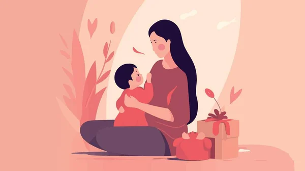 Mãe Mulher Dia Com Criança Dom Ilustração Vetor Minimalista —  Vetores de Stock