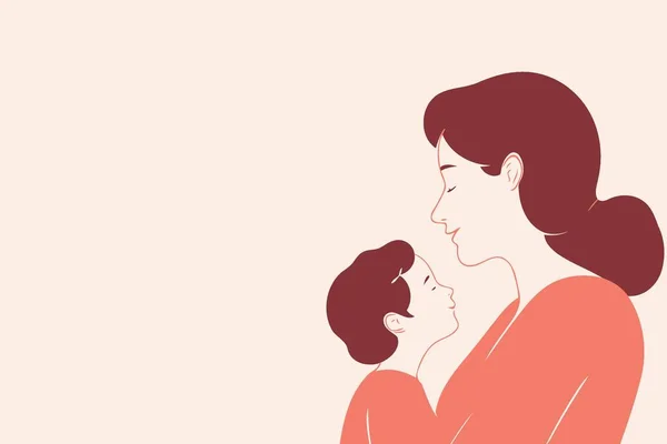 Mãe Mulher Dia Com Filho Ilustração Vetor Minimalista — Vetor de Stock