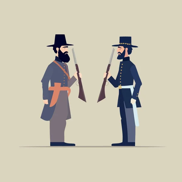 Guerra Civile Americana Raffigurata Due Uomini Che Affrontano Union Confederacy — Vettoriale Stock