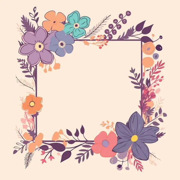 Blooming Frame Floral Border Minimalista Ilustração Vetorial — Vetor de Stock