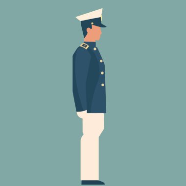 Askeri emektar üniformalı minimalist vektör çizimi giyiyor
