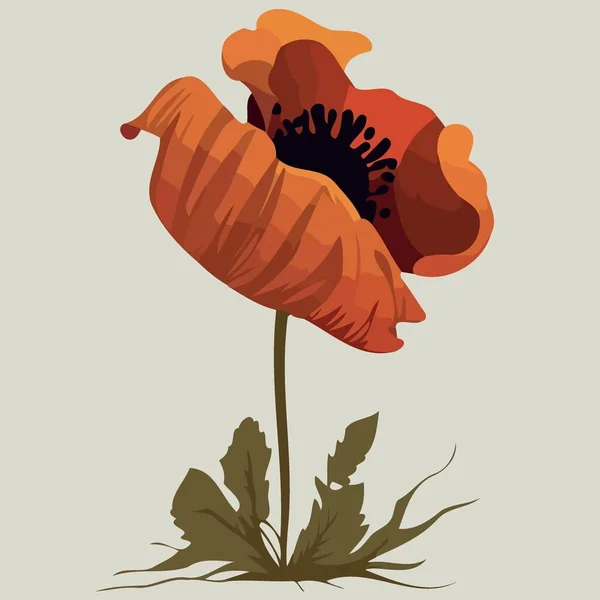 Bir Kırmızı Gelincik Çiçeği Minimalist Vektör Çizimi — Stok Vektör