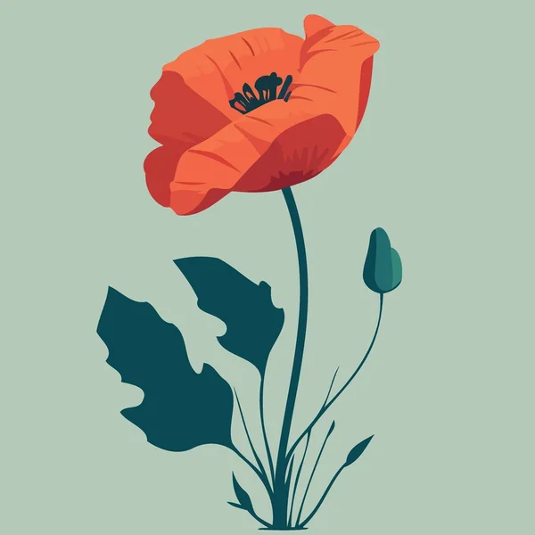 赤いケシの花のミニマリストベクトルイラスト — ストックベクタ