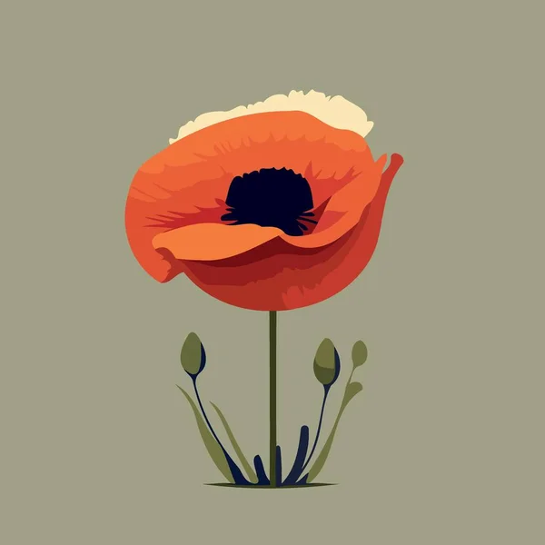 Una Flor Amapola Roja Ilustración Vector Minimalista — Vector de stock