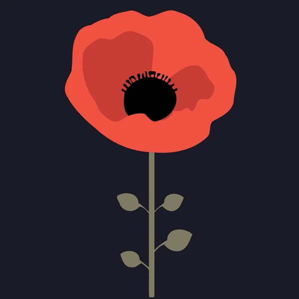 One Red Poppy Flower Minimalist Vector Illustration — Stock Vector