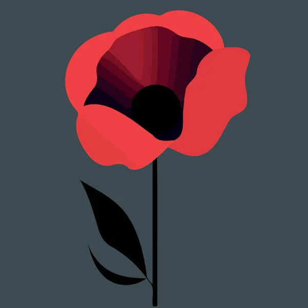 Ένα Κόκκινο Λουλούδι Παπαρούνας Μινιμαλιστική Διανυσματική Απεικόνιση — Διανυσματικό Αρχείο