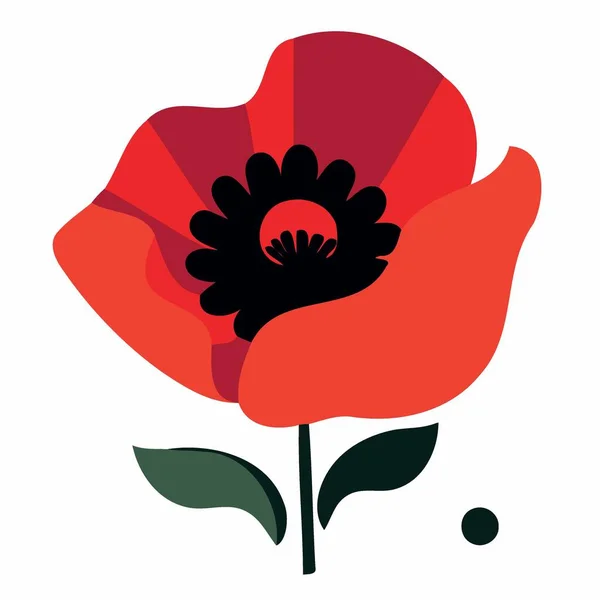 Bir Kırmızı Gelincik Çiçeği Minimalist Vektör Çizimi — Stok Vektör