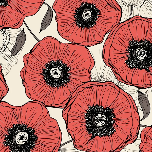 Kırmızı Gelincik Çiçekleri Arka Plan Minimalist Vektör Çizimi — Stok Vektör