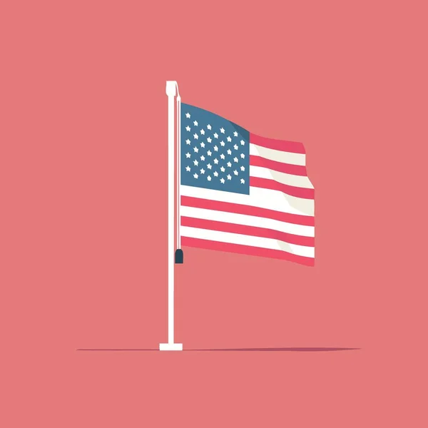 アメリカの国旗が旗竿のミニマリストベクトルイラストで飛んでいます — ストックベクタ