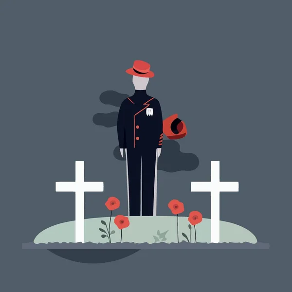 Grab Auf Friedhof Mit Roten Blumen Minimalistische Vektorillustration — Stockvektor