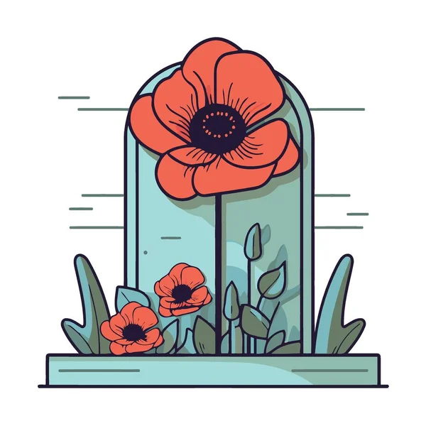 Flores Amapola Roja Cementerio Ilustración Vectorial Minimalista — Vector de stock