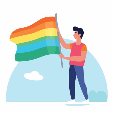 Man lgbt gurur gün ve ay gökkuşağı renkleri minimalist vektör illüstrasyonuyla