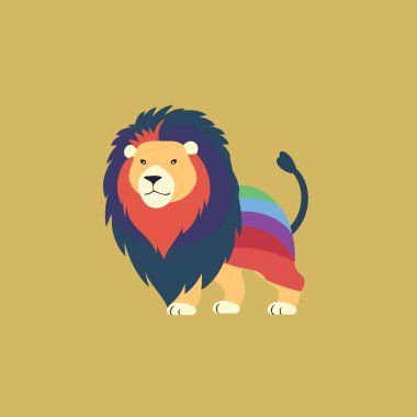 Aslan lgbt gurur günü ve ay gökkuşağı renkleri minimalist vektör illüstrasyonuyla