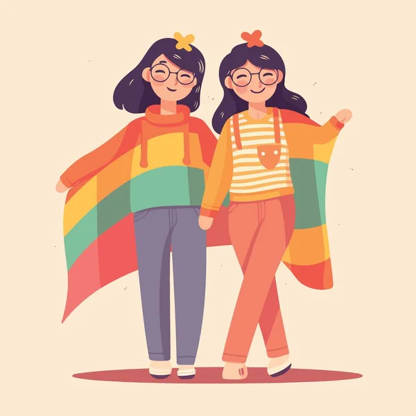 Lgbt Orgulho Dia Mês Lésbicas Mulheres Casal Minimalista Vetor Ilustração — Vetor de Stock