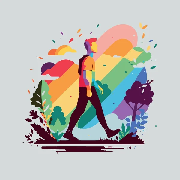 Άνθρωπος Igbt Υπερηφάνεια Ημέρα Και Μήνας Χρώματα Ουράνιο Τόξο Μινιμαλιστική — Διανυσματικό Αρχείο