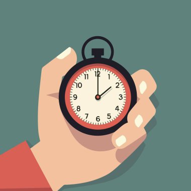 İnsan eli minimalist bir vektör illüstrasyonunda kronometre