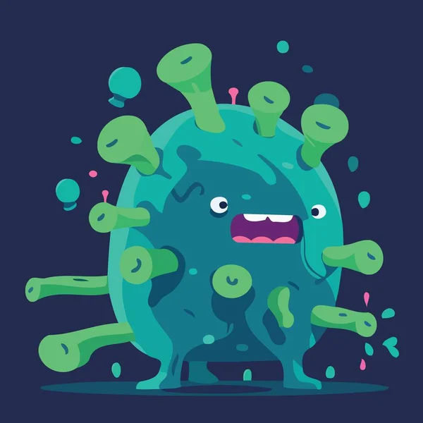 Bakterier Karaktär Blå Och Grön Minimalistisk Vektor Illustration — Stock vektor
