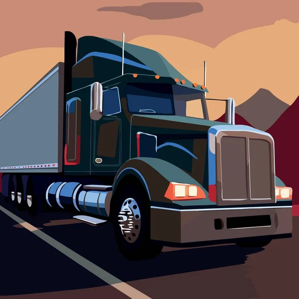 Oude Truck Snelweg Minimalistische Vector Illustratie — Stockvector