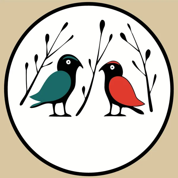 Ilustração Minimalista Vetor Logotipo Das Aves Azuis Vermelhas — Vetor de Stock