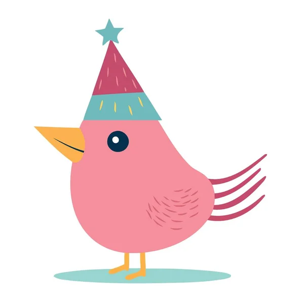 Pássaro Pequeno Colorido Usando Chapéu Aniversário Ilustração Vetor Minimalista — Vetor de Stock