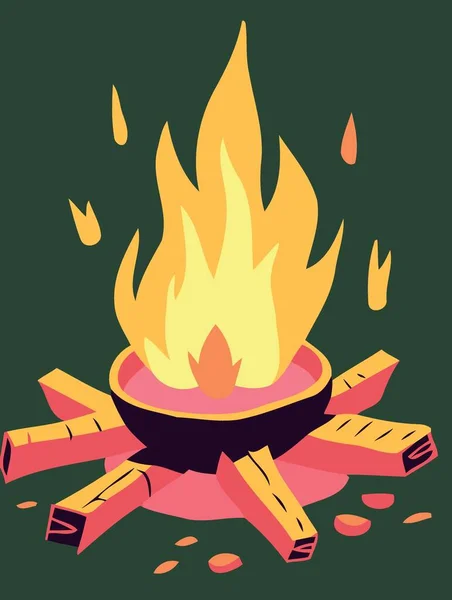 Feu Joie Avec Bois Chauffage Flammes Illustration Vectorielle Minimaliste — Image vectorielle