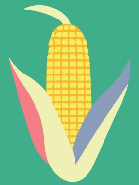 Koçan bitkisinin üzerinde olgun mısır renkli vektör çizimi