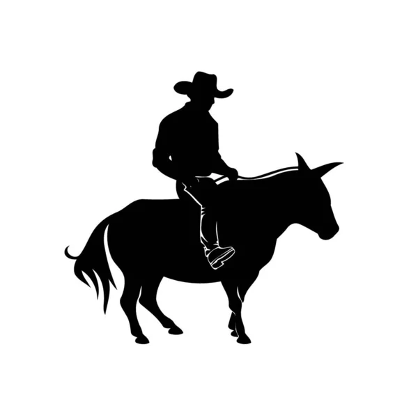 Cow Boy Homme Chevauchant Cheval Silhouette Vectorielle Minimaliste Illustration — Image vectorielle