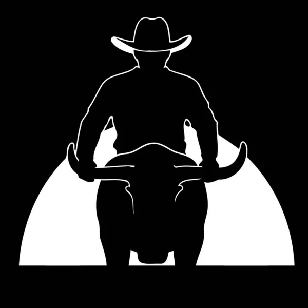 Cowboy Mann Reitet Auf Einem Bullen Silhouette Minimalistische Vektorillustration — Stockvektor