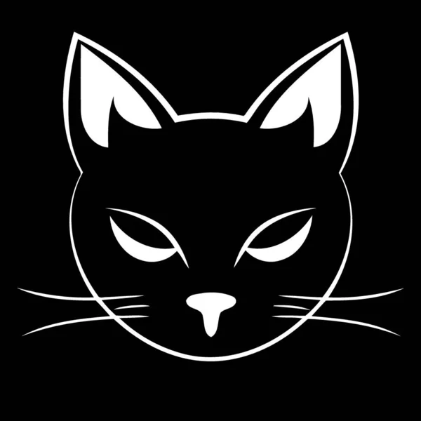 Haustier Säugetier Katzenkopf Schwarz Weiß Minimalistischer Vektorillustration — Stockvektor