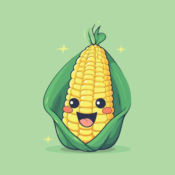 Милый Кукурузный Початок Персонаж Счастливый Улыбаясь Минималистская Векторная Иллюстрация — стоковый вектор