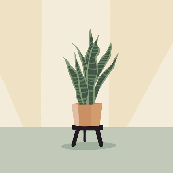 Vaso Plantas Com Planta Cobra Ilustração Vetorial Minimalista — Vetor de Stock