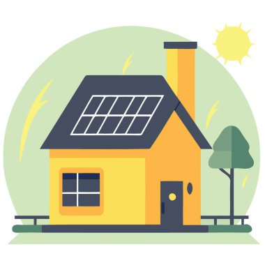 Güneş enerjisi minimalist vektör illüstrasyonlu basit bir ev