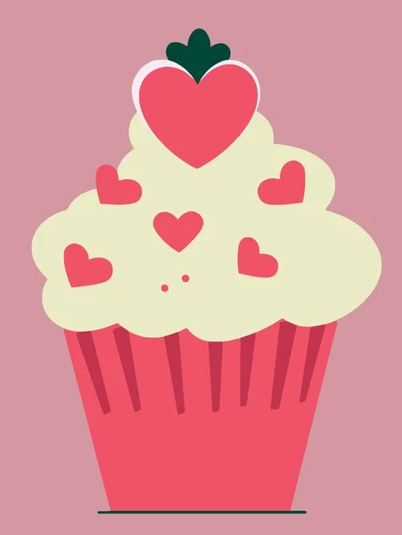 Food Sweet Pink Cupcake Minimalist Vector Illustration — Stock Vector