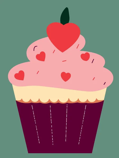 Alimento Doce Rosa Cupcake Minimalista Ilustração Vetorial — Vetor de Stock