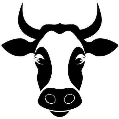 Siyah ve beyaz inek başlı logo minimalist vektör çizimi