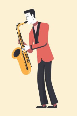 Saksafon enstrümanı çalan adam minimalist vektör çizimi