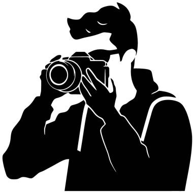 Logocu, fotoğraf makinesinin görüş açısına bakıyor. Minimalist vektör illüstrasyonu.
