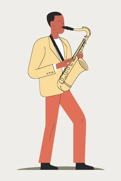 Homem Tocando Instrumento Saxofone Ilustração Vetor Minimalista — Vetor de Stock