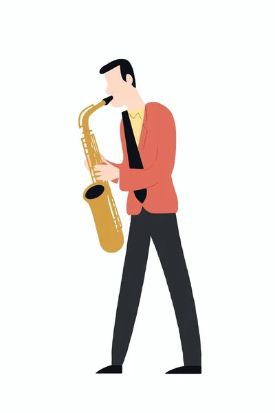 Hombre Tocando Saxofón Instrumento Minimalista Vector Ilustración — Vector de stock