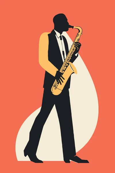 Hombre Tocando Saxofón Instrumento Minimalista Vector Ilustración — Vector de stock